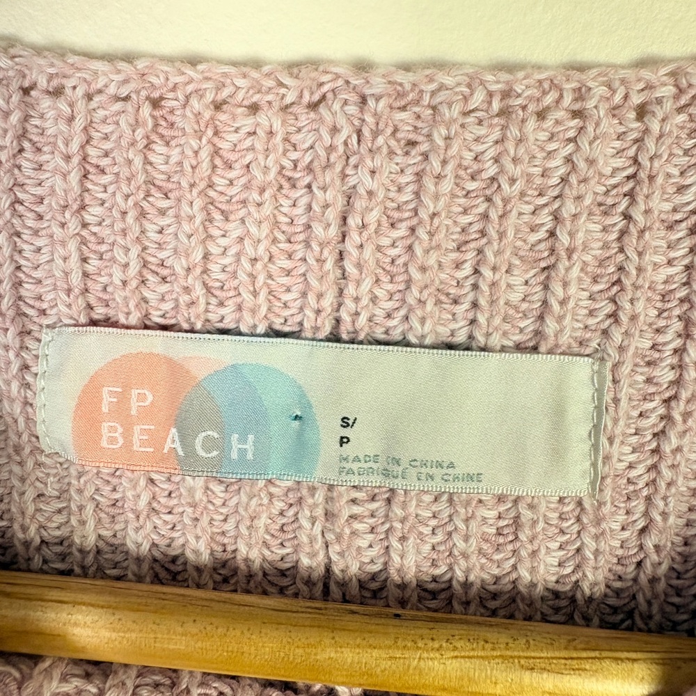 Free People Pink Freya Sweater Ribbed Cotton Short Sleeve with Pocket - Picture 4 of 8